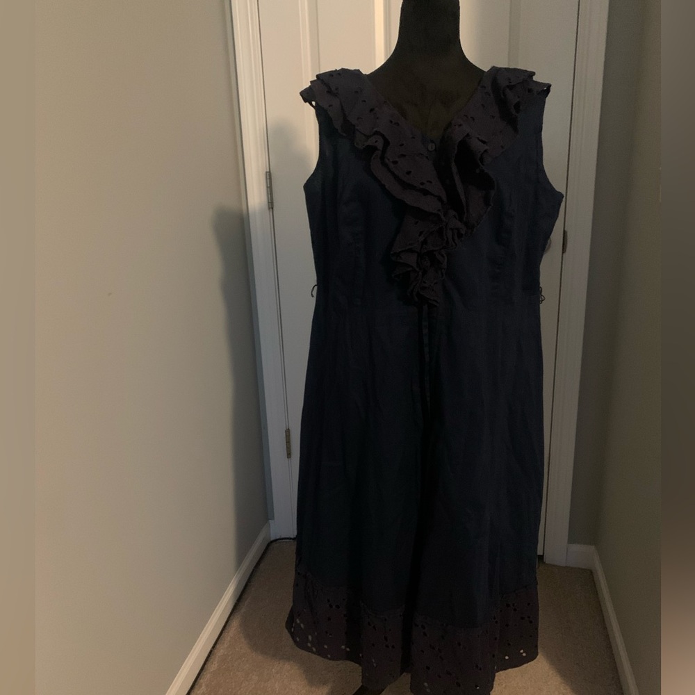 Jones New York Navy Ruffle-Trim Midi Dress